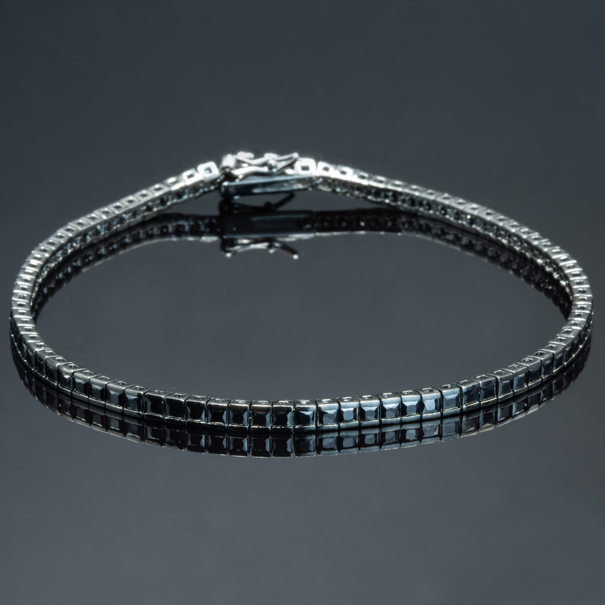 Men Silver Minimal Square Black Diamond Bracelet