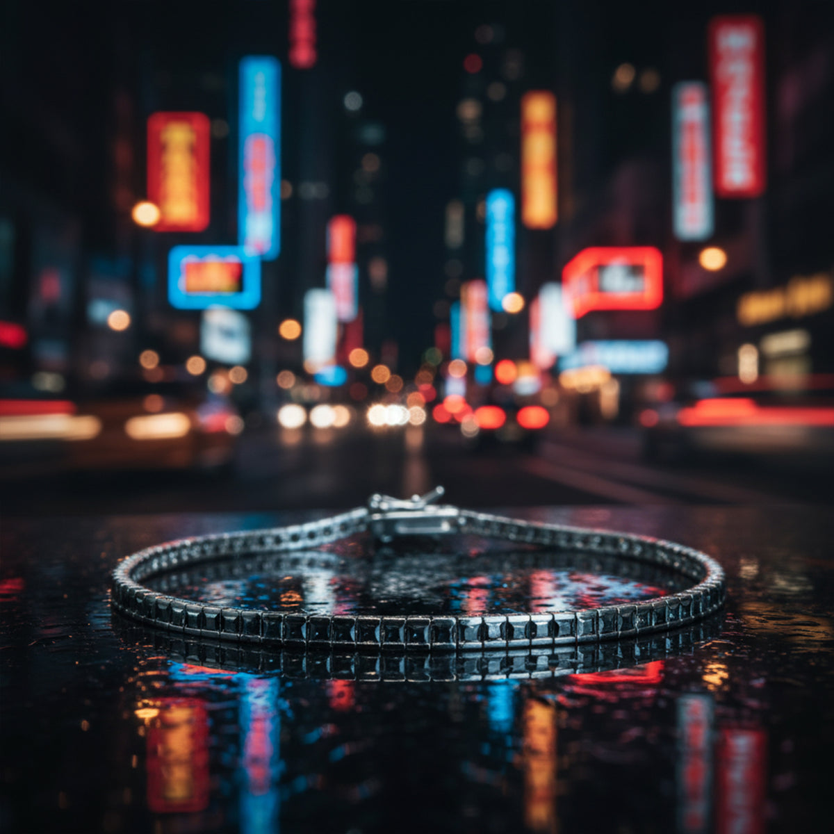 Men Silver Minimal Square Black Diamond Bracelet