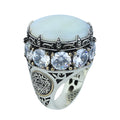 925 Silver Large Round Solomon Signet Ring, Natural Mother Of Pearl Gemstone Handmade Ring