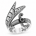 925 Sterling Silver Oxidized Double Zulfiqar Sword Ring