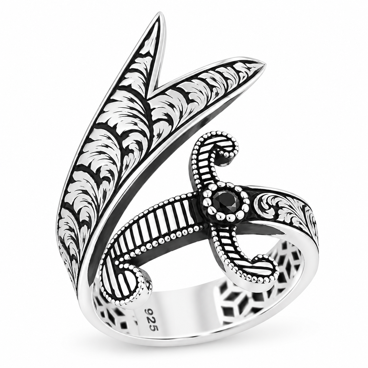 925 Sterling Silver Oxidized Double Zulfiqar Sword Ring