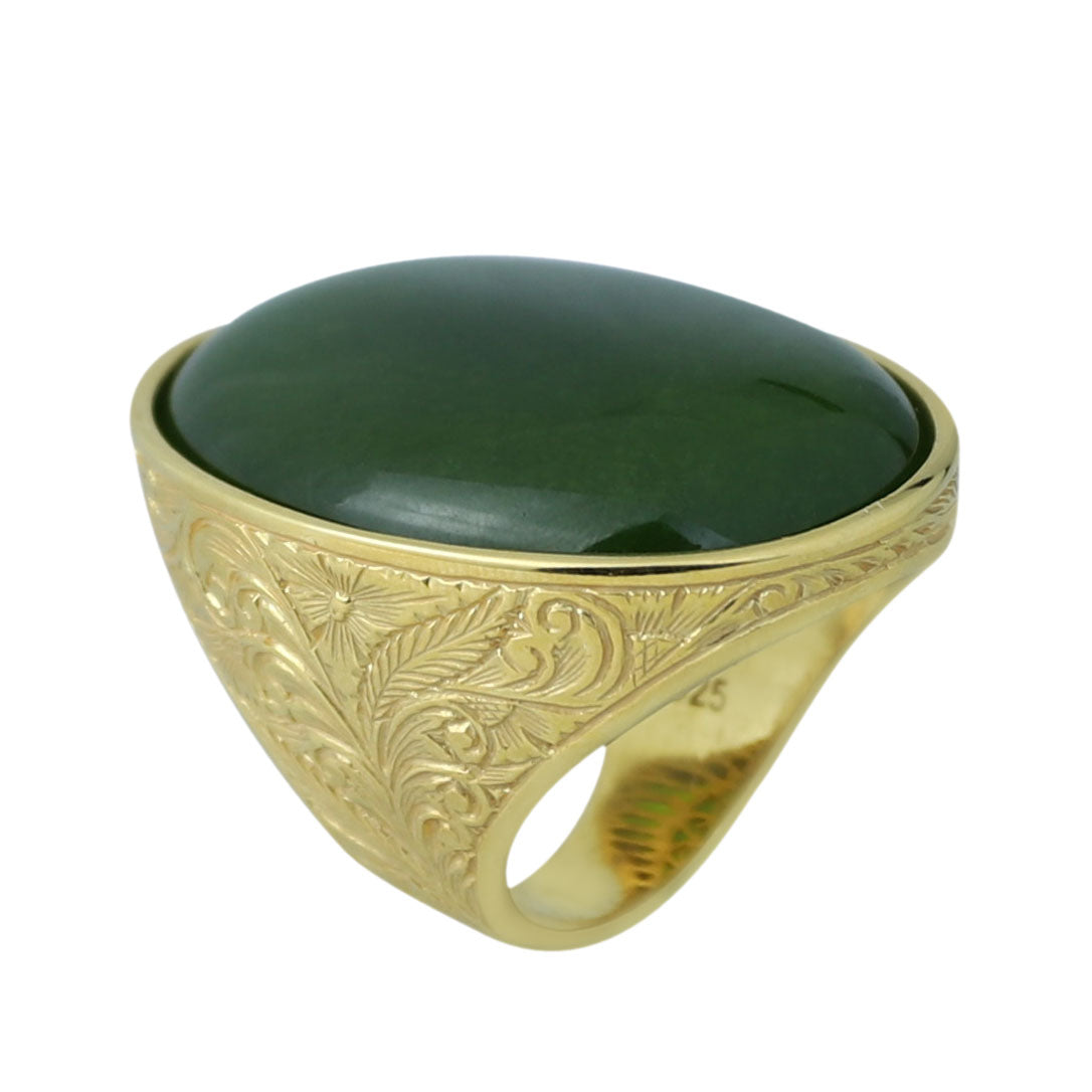 Men Silver Jade Gemstone Ring, Large Gold Engraved Signet Ring, Green Jade Gemstone Large Ring, Natural Jade Ring, Gift For Men