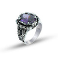925 Silver Men Oval Amethyst Gemstone Handmade Ring