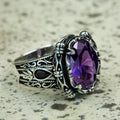 925 Silver Men Oval Amethyst Gemstone Handmade Ring