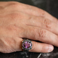 925 Silver Men Oval Amethyst Gemstone Handmade Ring