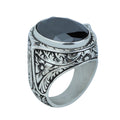 925 Silver Black Stone Silver Ring, Ottoman Style Man Ring, Engraved Zircon Men's Ring, Zircon Stone Ring, 925k Sterling Silver Ring