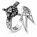 925 Sterling Silver Leon Head Double Zulfiqar Sword Ring