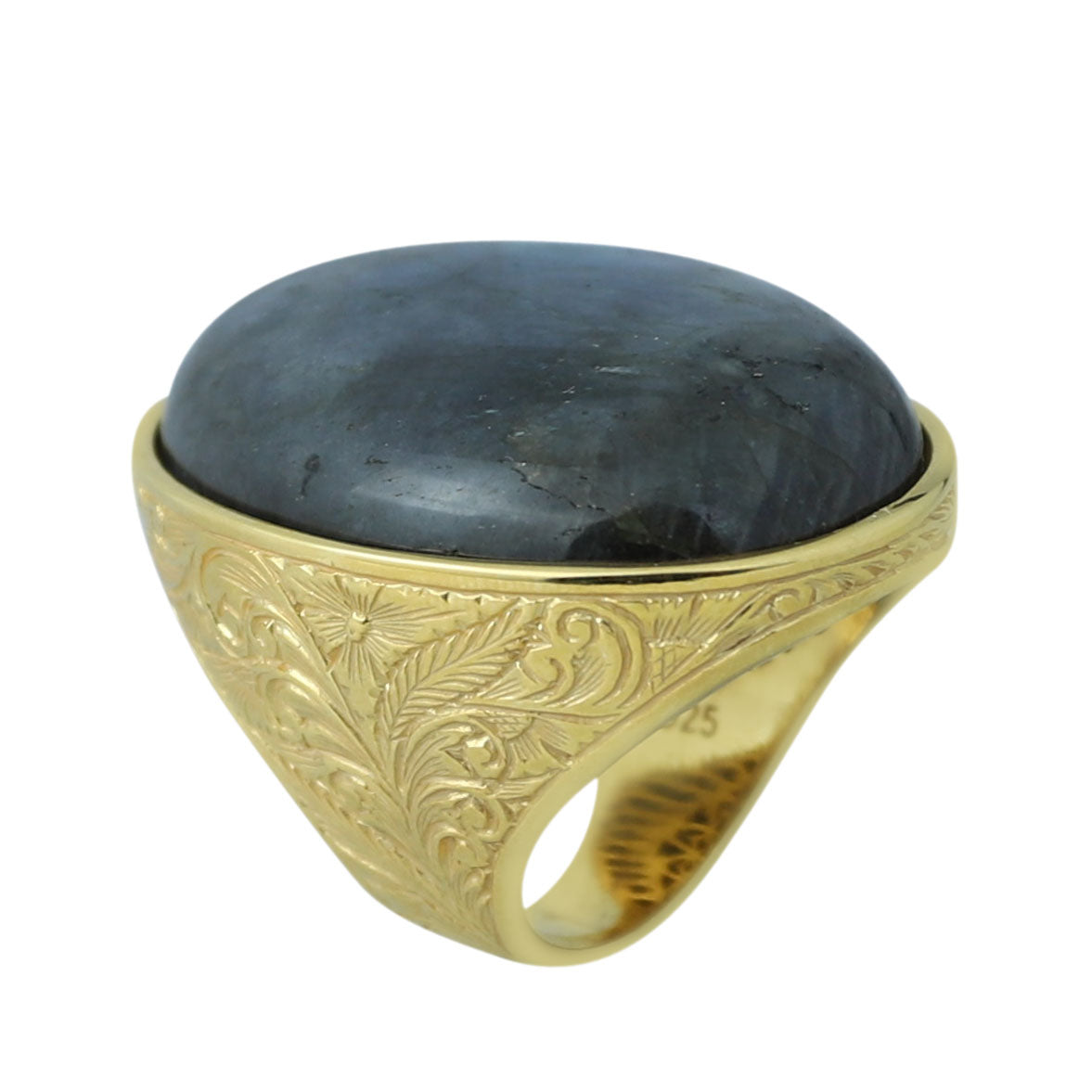925K Sterling Silver Men Gold Natural Labradorite Men's Ring, Large Gold Natural Labradorite Ring