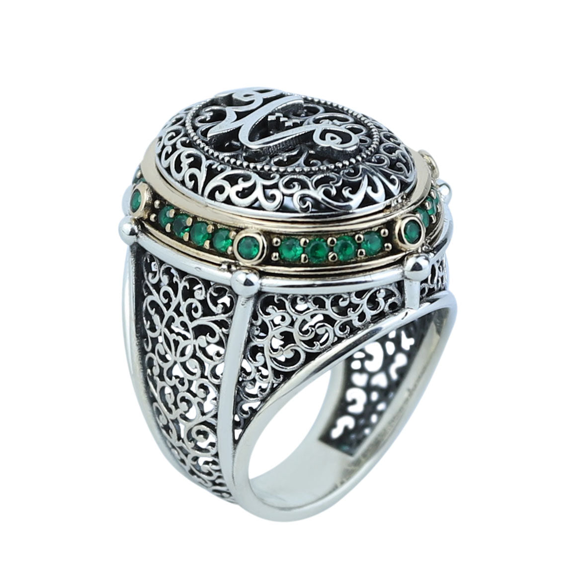 925 Sterling Silver Emerald Stone Islamic Ring, Ottoman Style Handmade Arabic Ring, Gift For Men