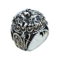 Silver Leon Head Ring, Ruby Eyes Leon Ring, Sword Figued Wild Lion Ring, Handmade Leon Animal Ring, Father Day Gift
