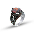 Men Silver Ruby Garnet Gemstone Scorpion Figured Ring