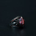 Men Silver Ruby Garnet Gemstone Scorpion Figured Ring