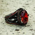 Men Silver Ruby Garnet Gemstone Scorpion Figured Ring