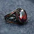 Men Silver Ruby Garnet Gemstone Scorpion Figured Ring