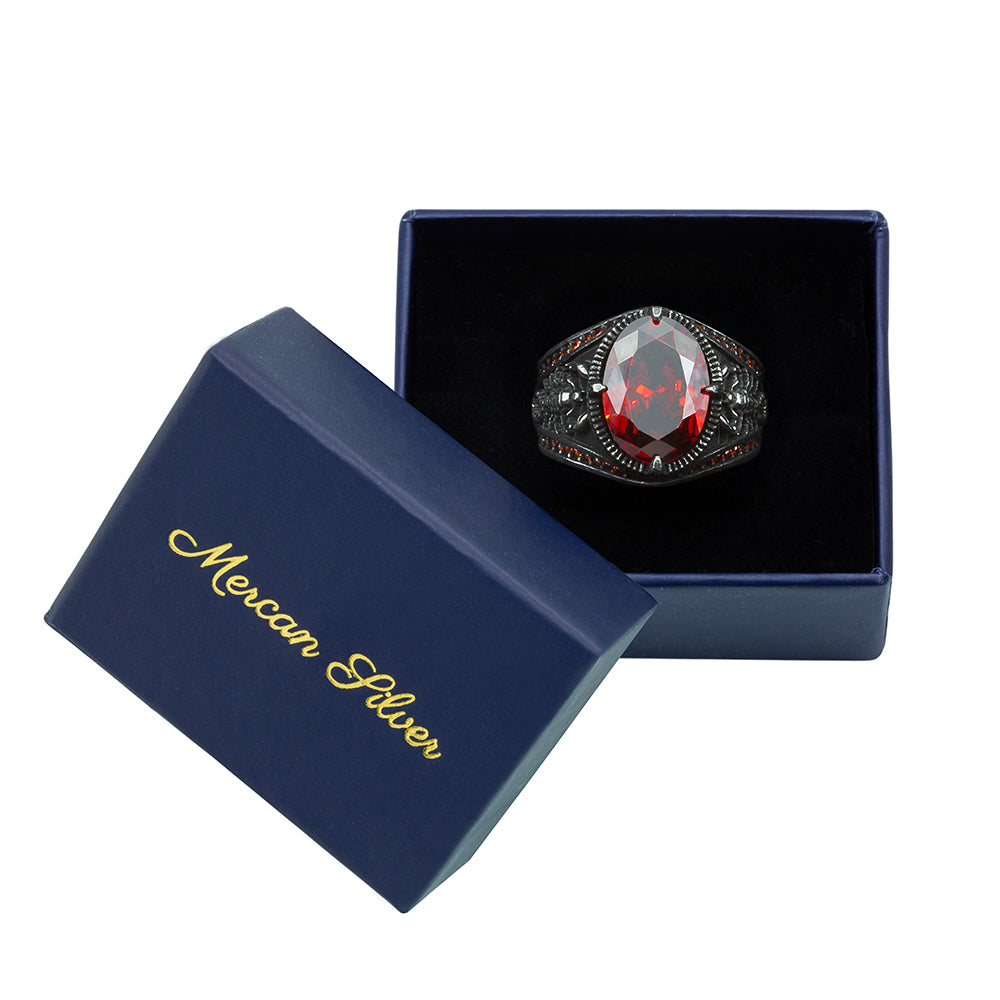 Men Silver Ruby Garnet Gemstone Scorpion Figured Ring