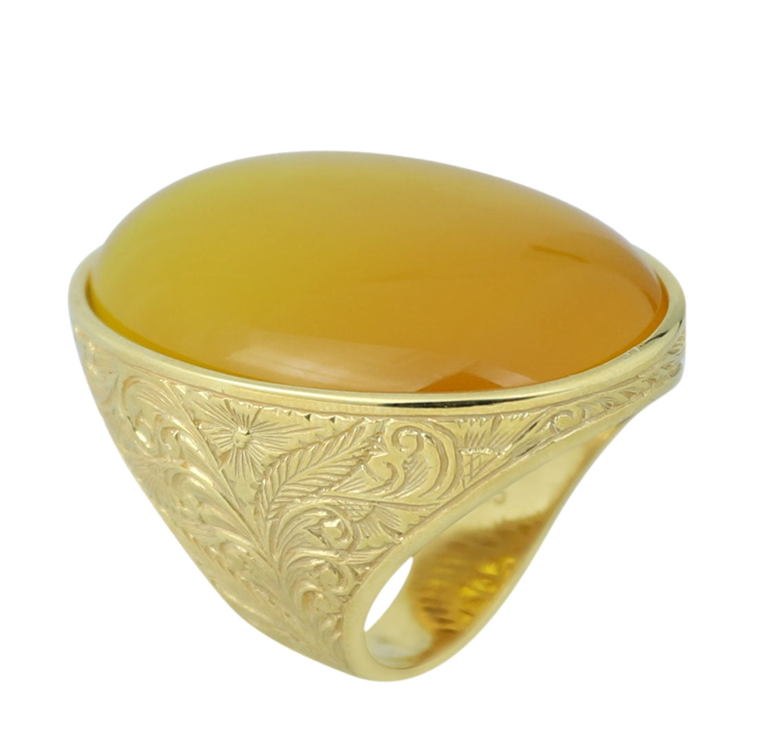 18K Gold Handmade Yellow Agate Ring, Natural Yellow Aqeeq Ring ,Engraved Turkish Men Vintage Ring, Father Day Gift