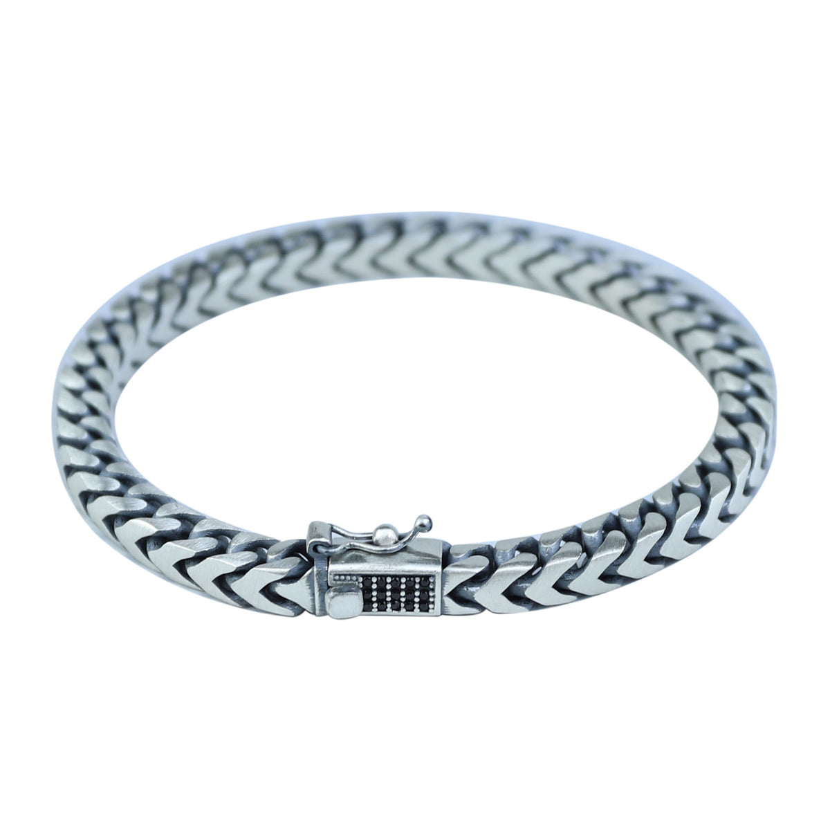 925 Solid Silver Curb Chain Bracelet, 5MM Franco Chain Bracelet, Onyx Stone Chain Curb Bracelet, Unique Men Chain Gift Bracelet
