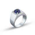 Men Handmade Solid Silver Blue Sapphire Ring