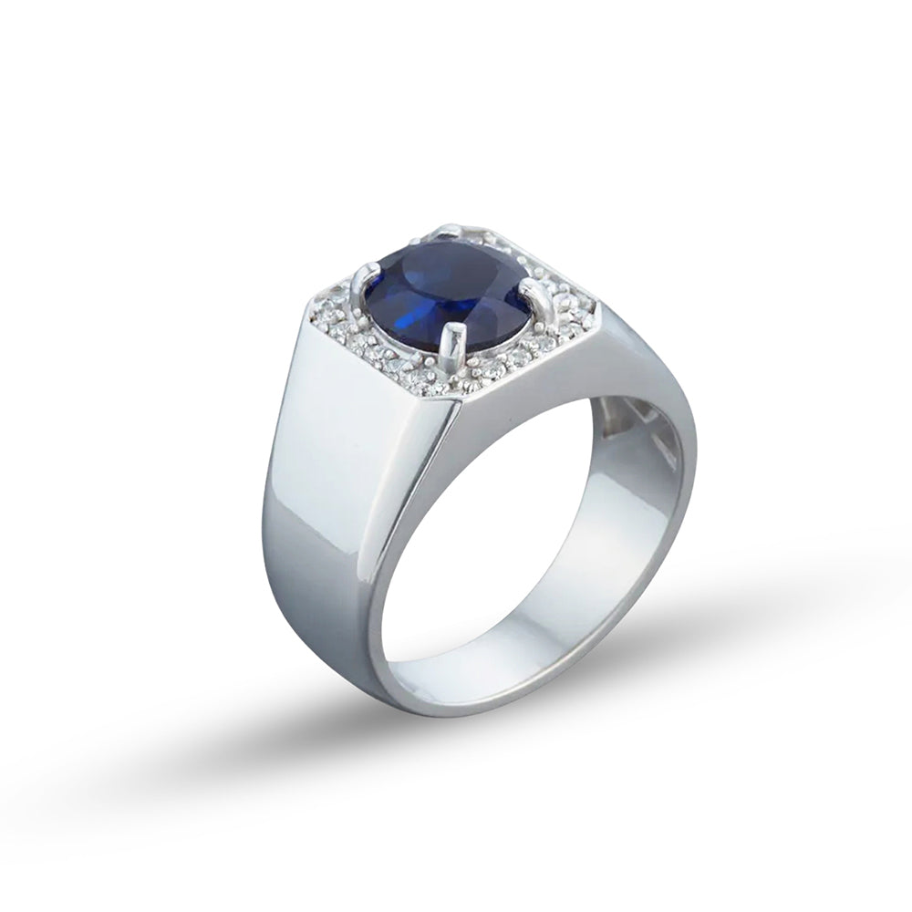 Men Handmade Solid Silver Blue Sapphire Ring