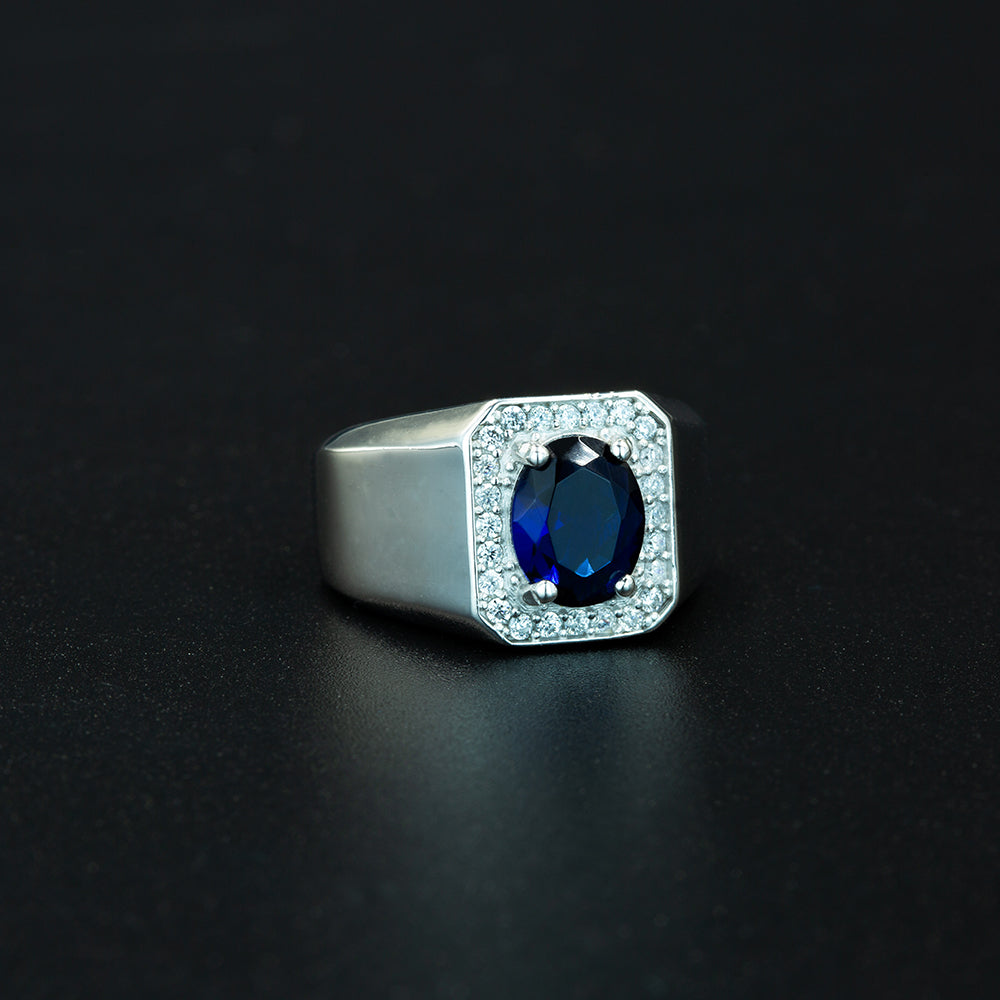 Men Handmade Solid Silver Blue Sapphire Ring