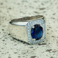 Men Handmade Solid Silver Blue Sapphire Ring