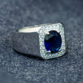 Men Handmade Solid Silver Blue Sapphire Ring