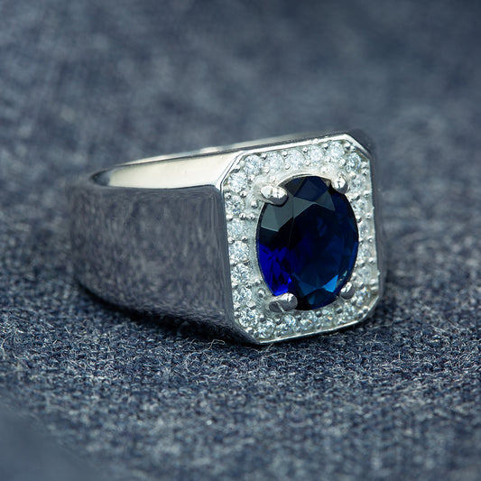 Men Handmade Solid Silver Blue Sapphire Ring