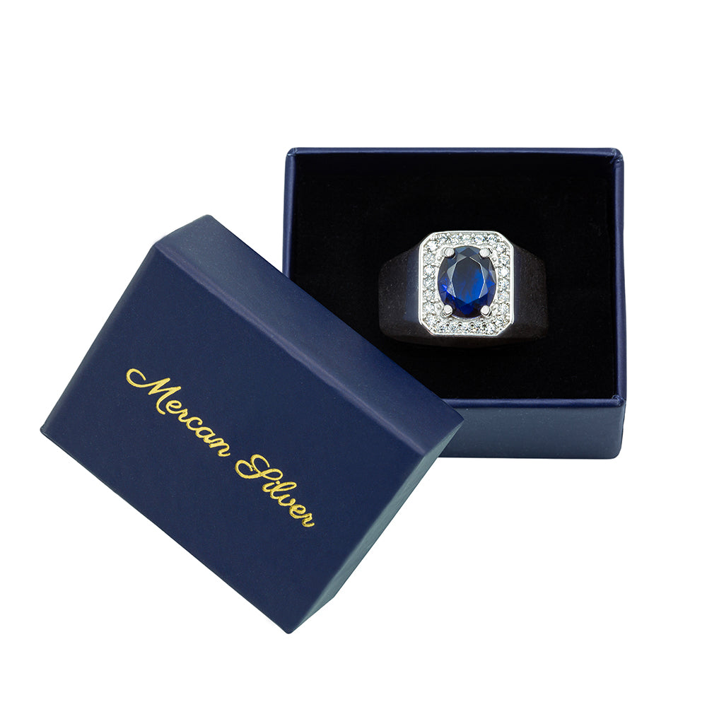 Men Handmade Solid Silver Blue Sapphire Ring