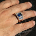 Men Handmade Solid Silver Blue Sapphire Ring