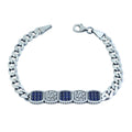925 Silver Sapphire Stone Curb Chain Bracelet, Mens Blue Gemstone Chain Bracelet, Sapphire Diamond Bracelet, Perfect Gift, Anniversary Gifts
