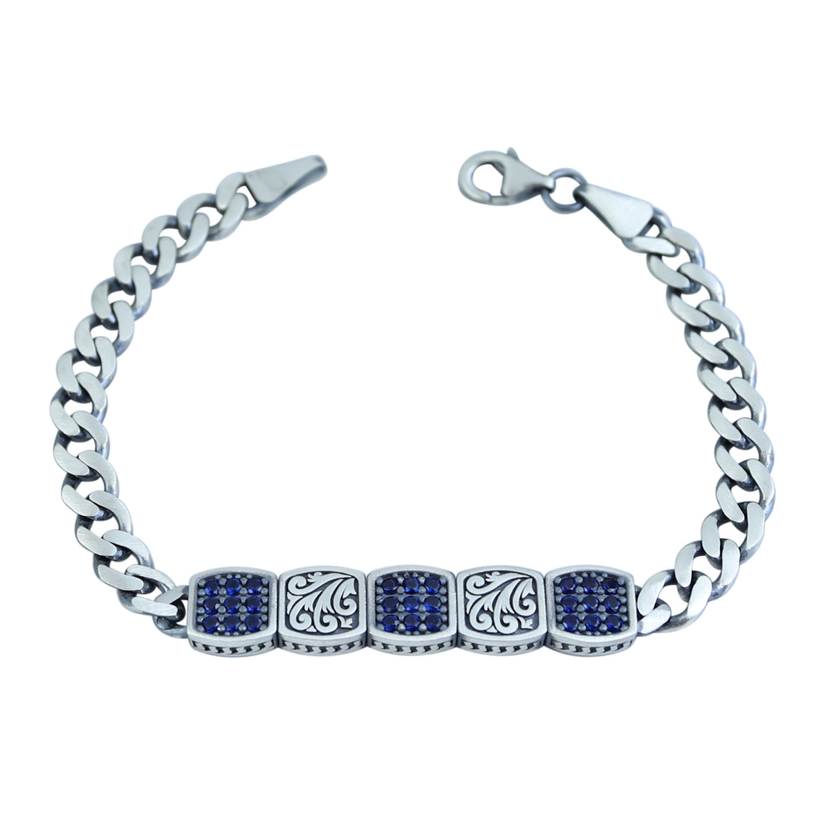 925 Silver Sapphire Stone Curb Chain Bracelet, Mens Blue Gemstone Chain Bracelet, Sapphire Diamond Bracelet, Perfect Gift, Anniversary Gifts
