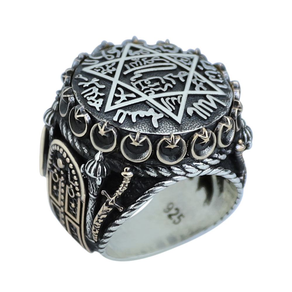 Silver Handmade Ring , Round Silver Seal Of Solomon Ring, Sword Figured Solomon Signet Ring, King Solomon Ring