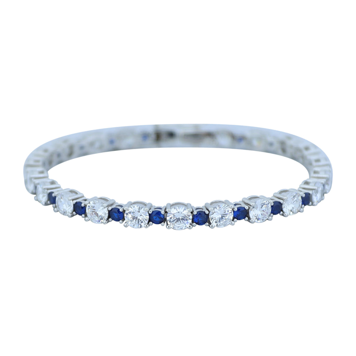 Silver Round Sapphire Bracelet, Men Luxury Blue Sapphire Bracelet, Elegant Sapphire Tennis Bracelet, Unisex Tennis Chain