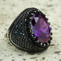 925 Men Silver Oval Amethyst Gemstone Ring