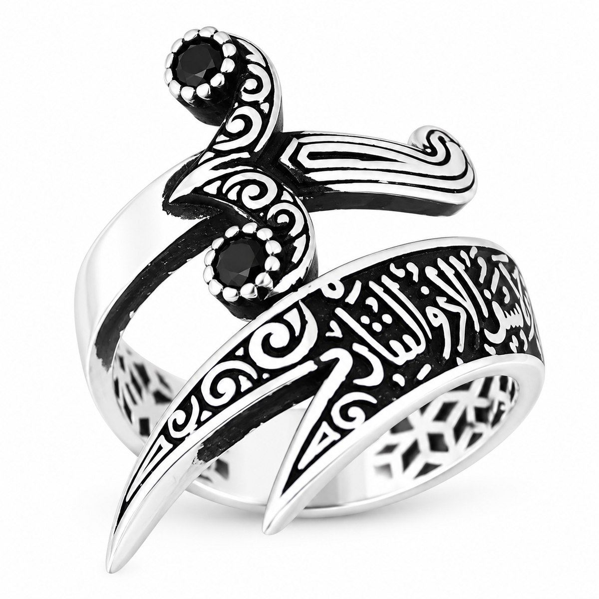 925 Sterling Silver Black Stone Zulfiqar Sword Ring for Men