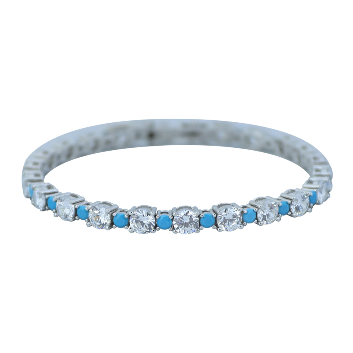 925 Silver Turquoise Tennis Bracelet, Men Round Turquoise Gemstone Bracelet, Diamond Turquoise Tennis Bracelet
