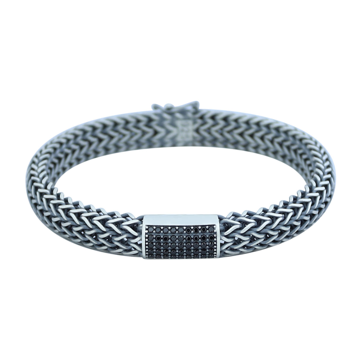 925 Silver Foxtail Onyx Stone Chain Bracelet, 10MM Black Diamond Chain Bracelet, Men Foxtail Chain Bracelet, Black Onyx Stone Bracelet