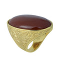 Men Large Gold Agate Signet Ring, Engraved Red Agate Stone Large Ring, Silver Natural Gemstone Ring, 925k Sterling Silver