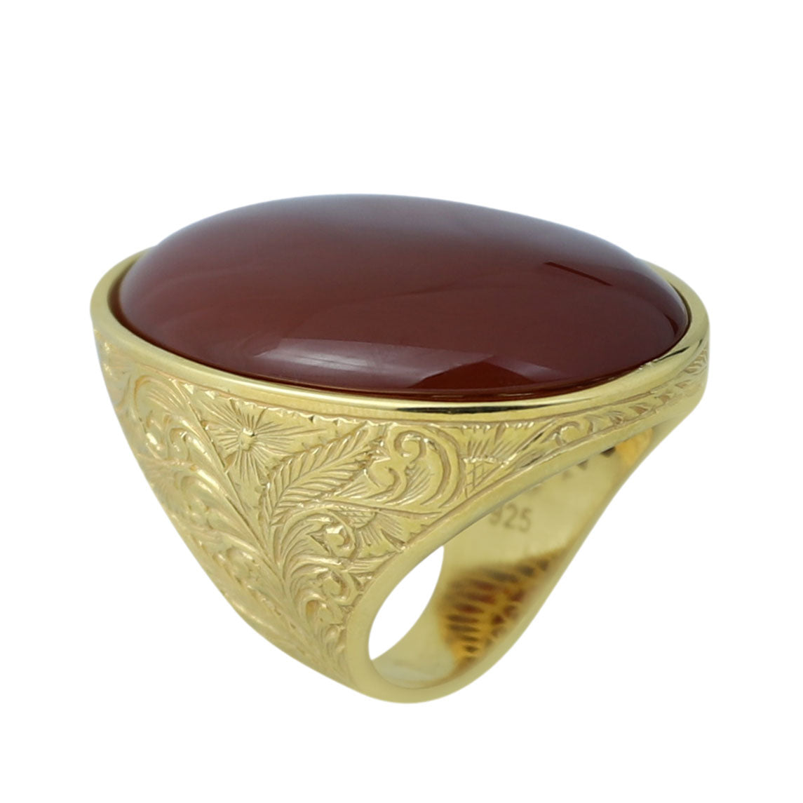 Men Large Gold Agate Signet Ring, Engraved Red Agate Stone Large Ring, Silver Natural Gemstone Ring, 925k Sterling Silver