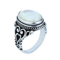 Mother Of Pearl Signet Ring, Men Engraved Oval Pearl Mens Ring, Silver Classic Mother Of Ring, Ottoman Style Men Ring