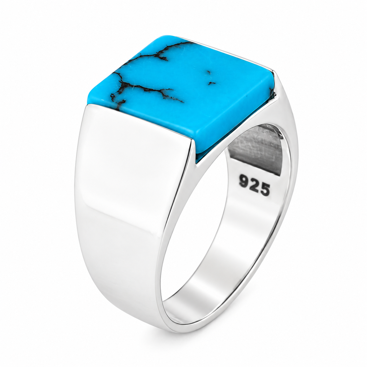 925 Sterling Silver Square Turquoise Signet Ring