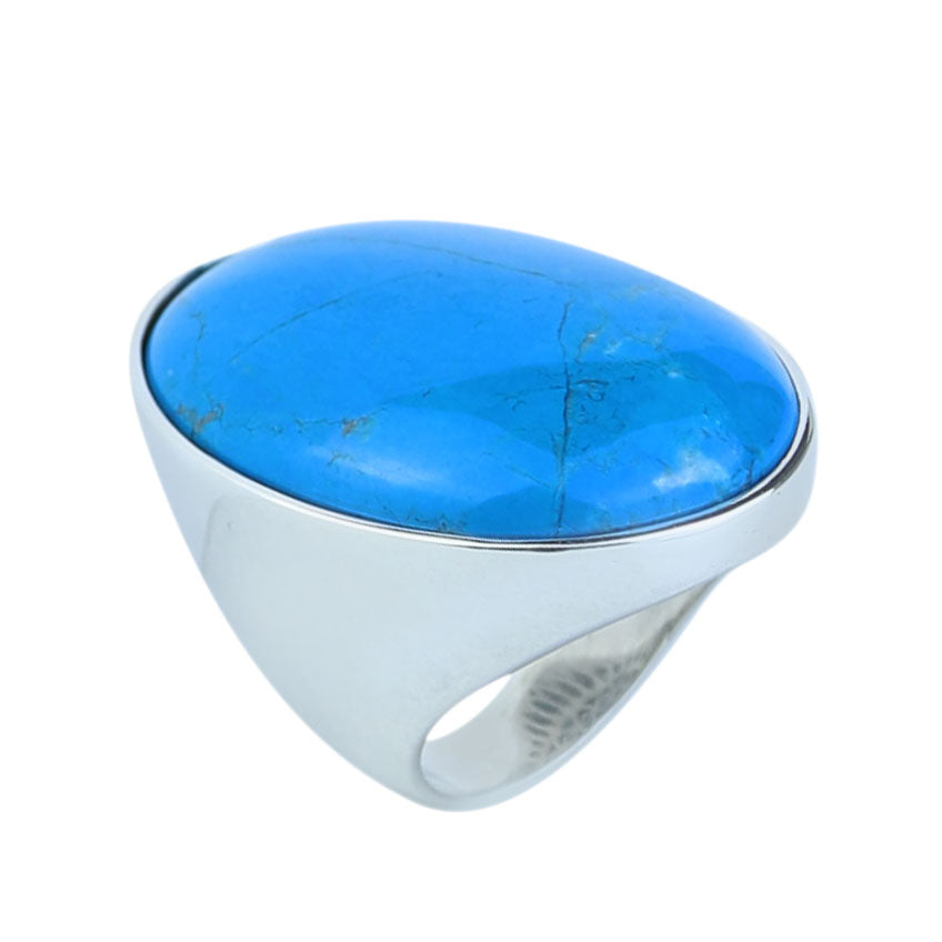 925 Sterling Silver Turquoise Ring, Large Natural Turquoise Ring, Classic Polished Ring, Turkish handmade, Gift for Men, Father Day Gift