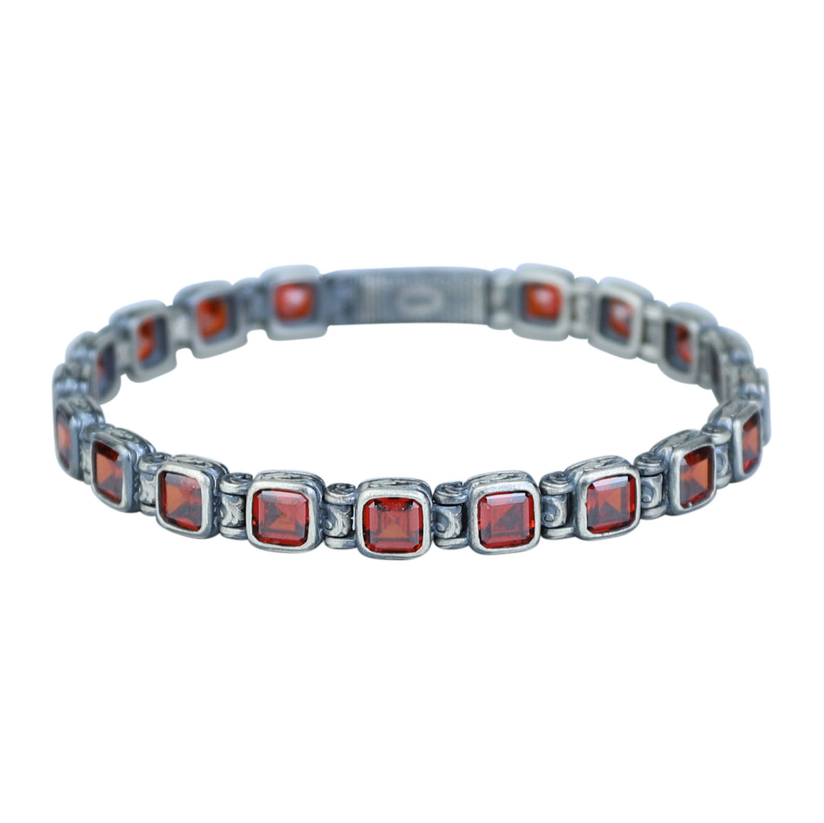 Men Silver Ruby Hand-Engraved Bracelet, Garnet Stone Chain Bracelet, Mens Ruby Link Chain Men Bracelet, Silver Vintage Bracelet, Men Gift