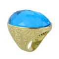 18K Gold Large Aquamarine Men Ring, Handmade Engraved Vintage Ring, Turkish Handmade Blue Gemstone Ring