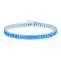 Silver Aquamarine Tennis Bracelet, Men Aquamarine Tennis Bracelet, Baguette Men Tennis Link Bracelet