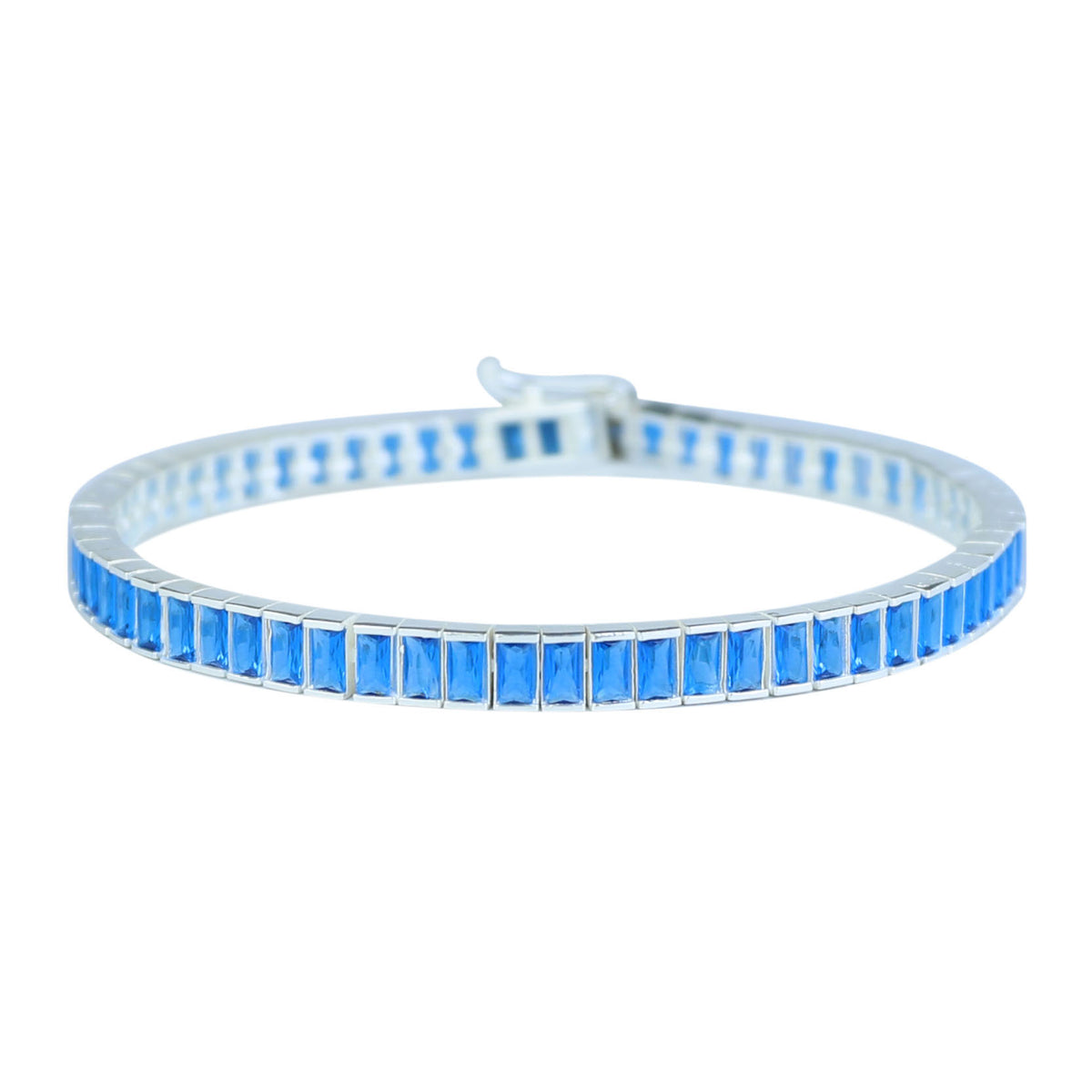 Silver Aquamarine Tennis Bracelet, Men Aquamarine Tennis Bracelet, Baguette Men Tennis Link Bracelet