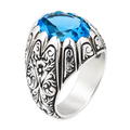 925 Sterling Silver Aquamarine Ring for Men – Vintage Ottoman Style