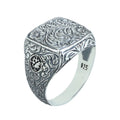 Silver Engraved Gothic Ring, Statement Engraved Signet Ring, Hand Engraved Signet Ring, Unisex Band Ring