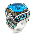 925 Sterling Silver Aquamarine Ring for Men – Vintage Ottoman Style