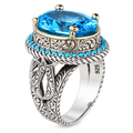 925 Sterling Silver Oval Aquamarine Ring for Men